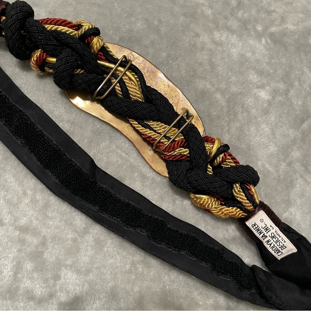 Vintage Carolyn Tanner Braided Black Belt Gold Metal Accent Statement Waist Belt - Picture 7 of 10